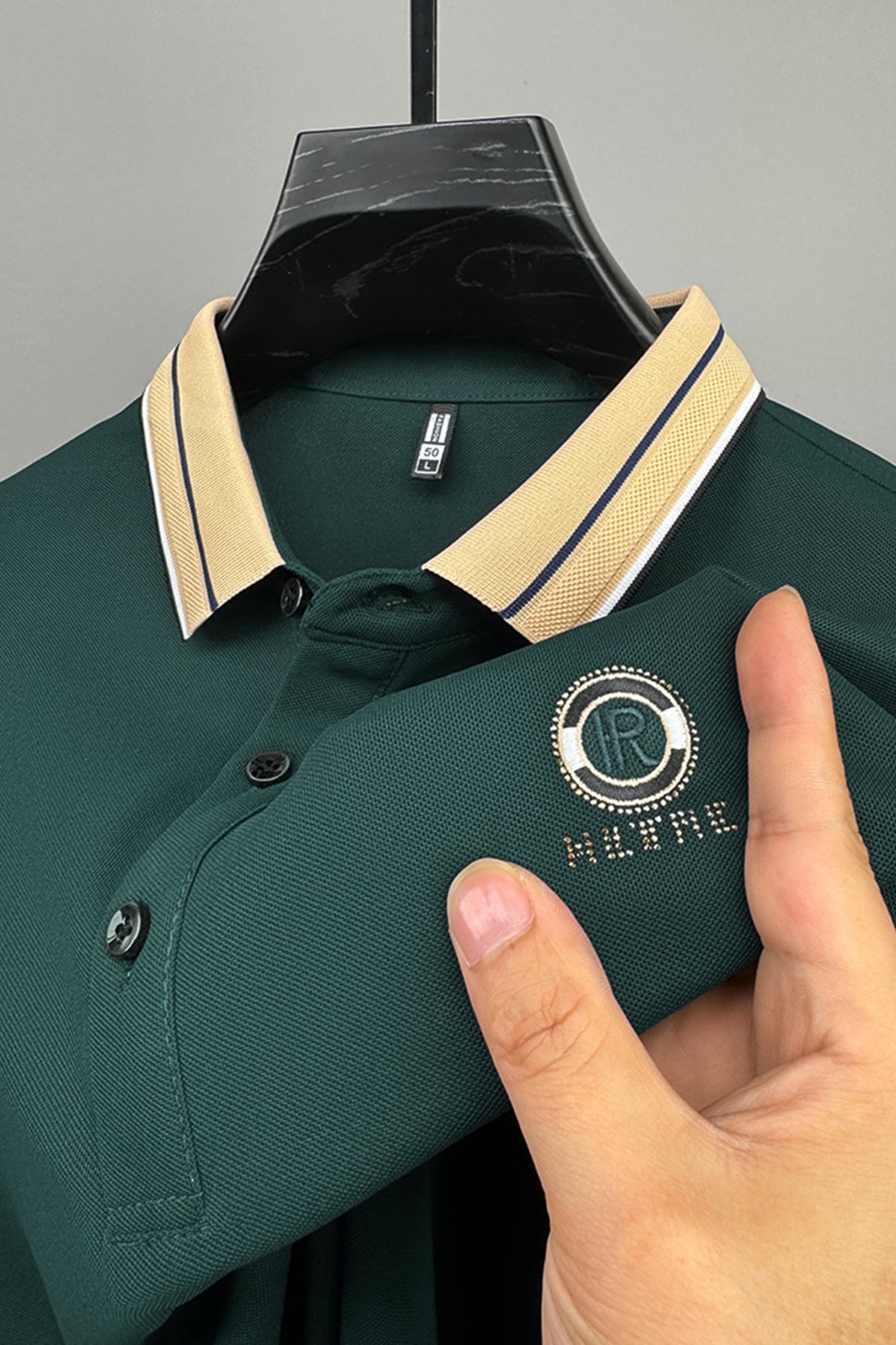 High End Letter Embroidered Men's Polo Shirt In Dark Green