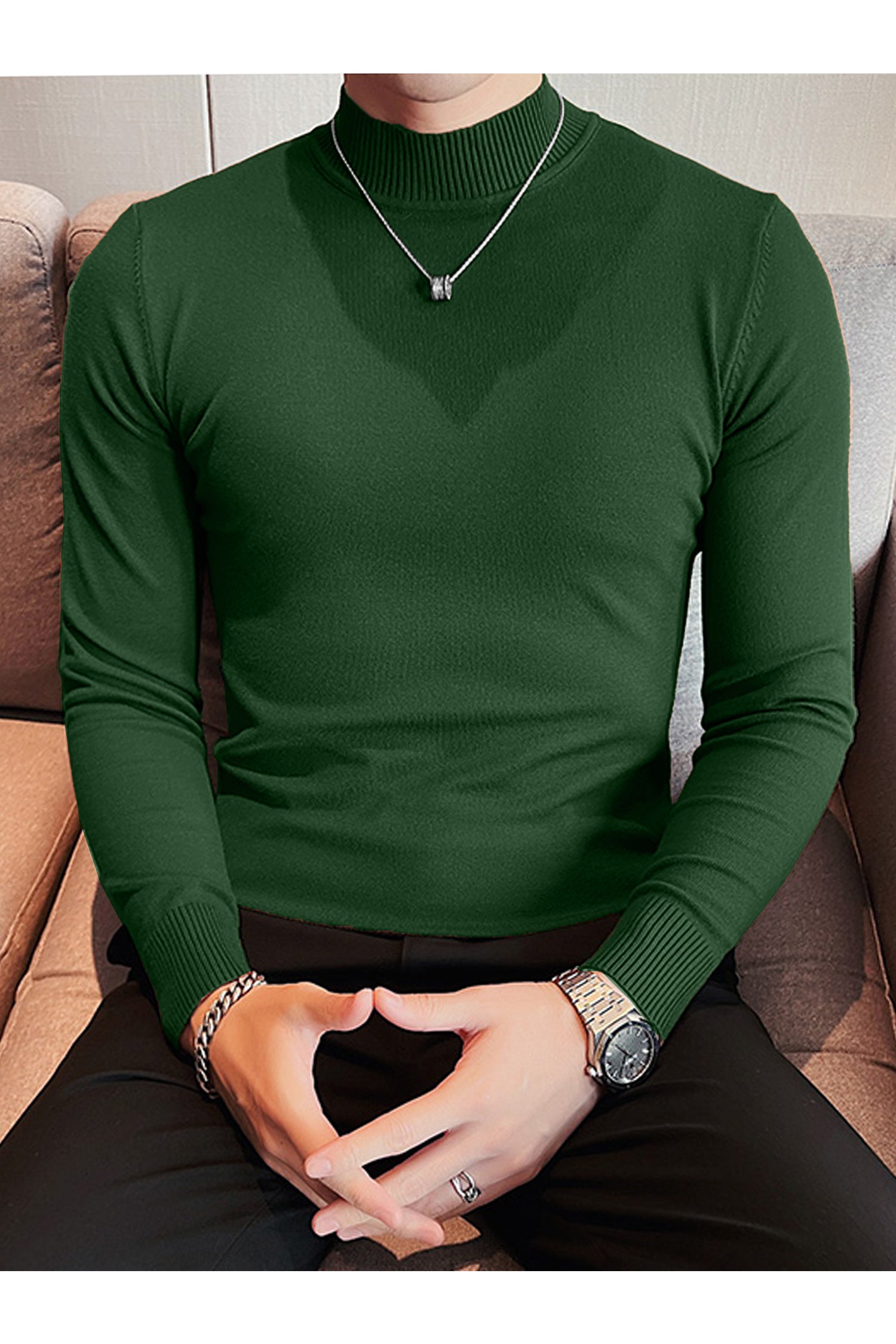 Pure Color Mock Neck Full Sleeves Men's Sweatshirt