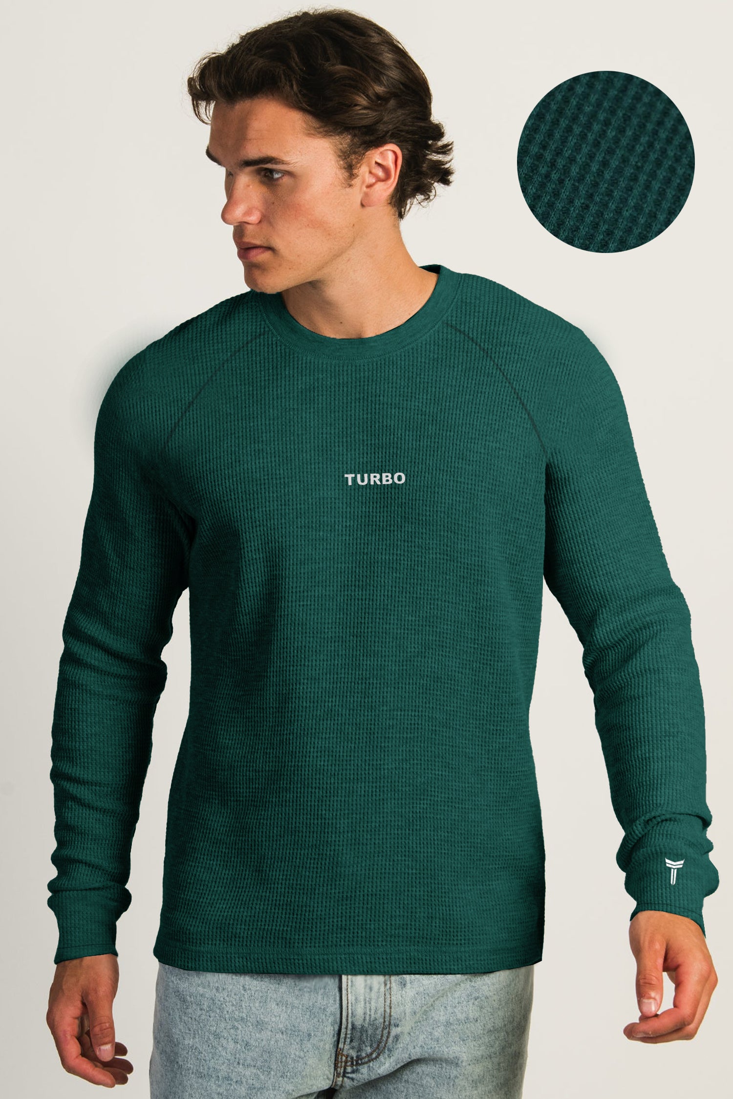 Turbo Waffle Texture Round Neck Thermal Cotton Men's Sweatshirt