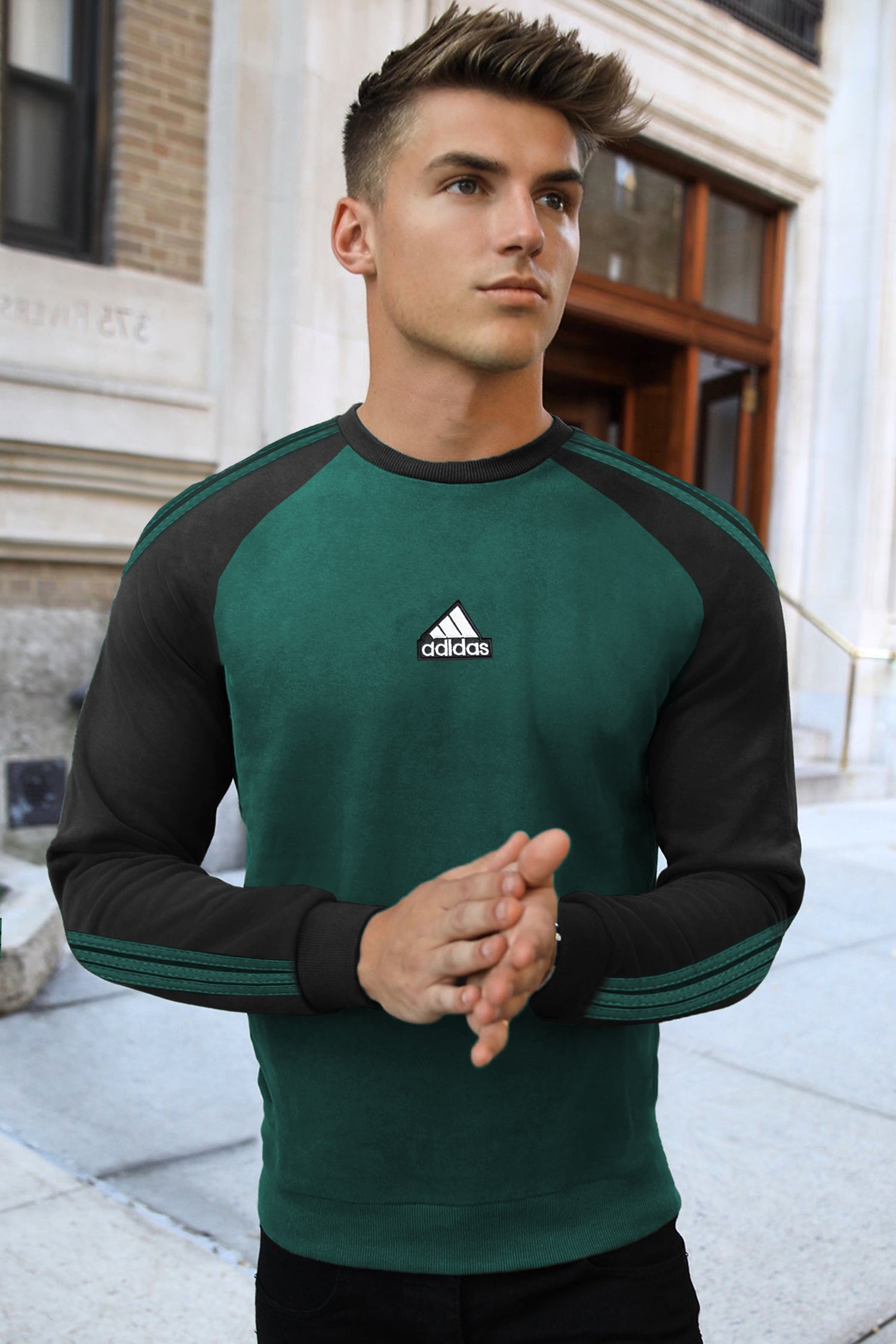 Adds Stripes Contrast Tone Full Sleeves Men's Sweatshirt