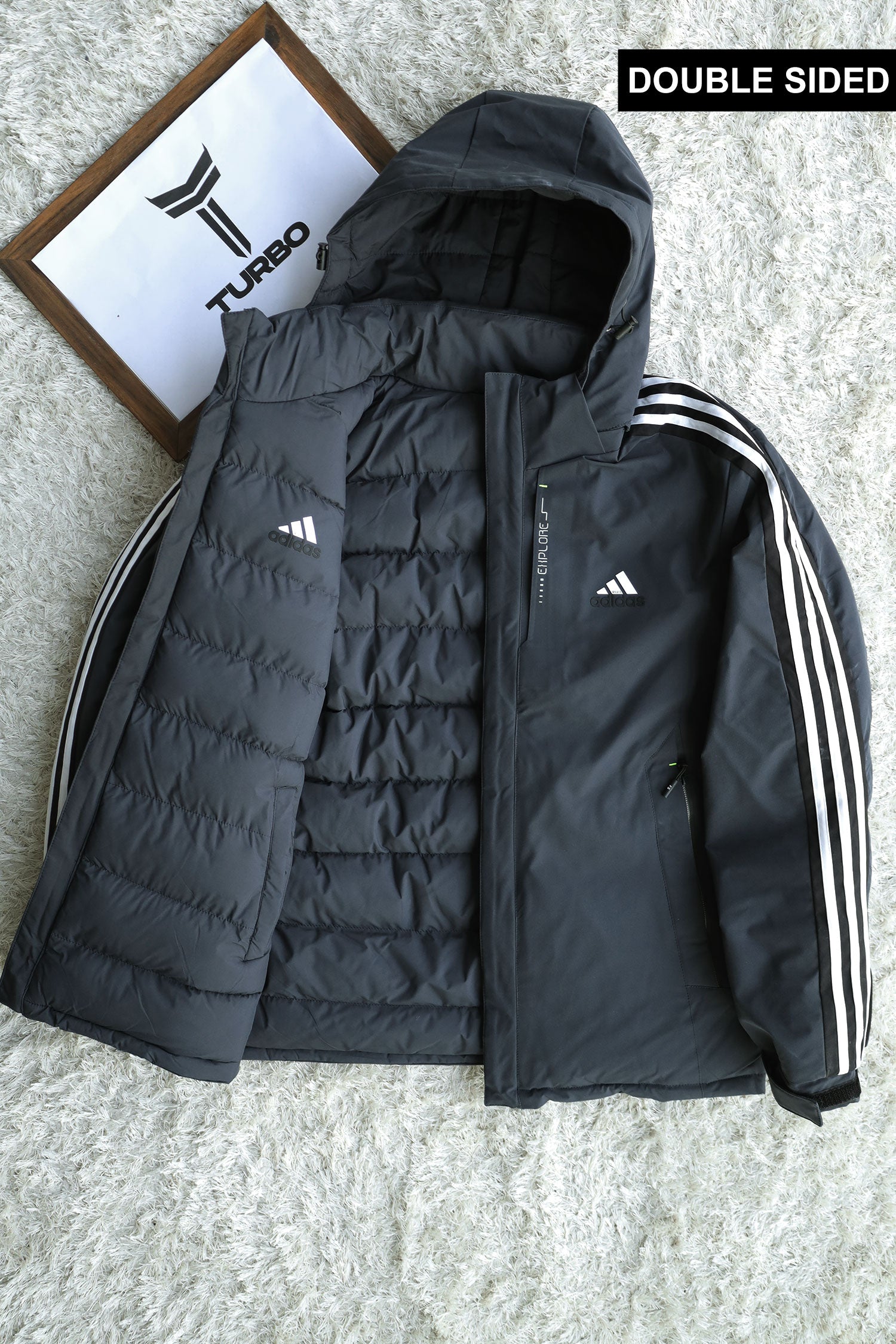 Adds Hood Style Double Side Imported Puffer Jacket