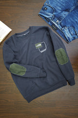 Patch Arm Design Round Neck Imported Men's Sweatshirt