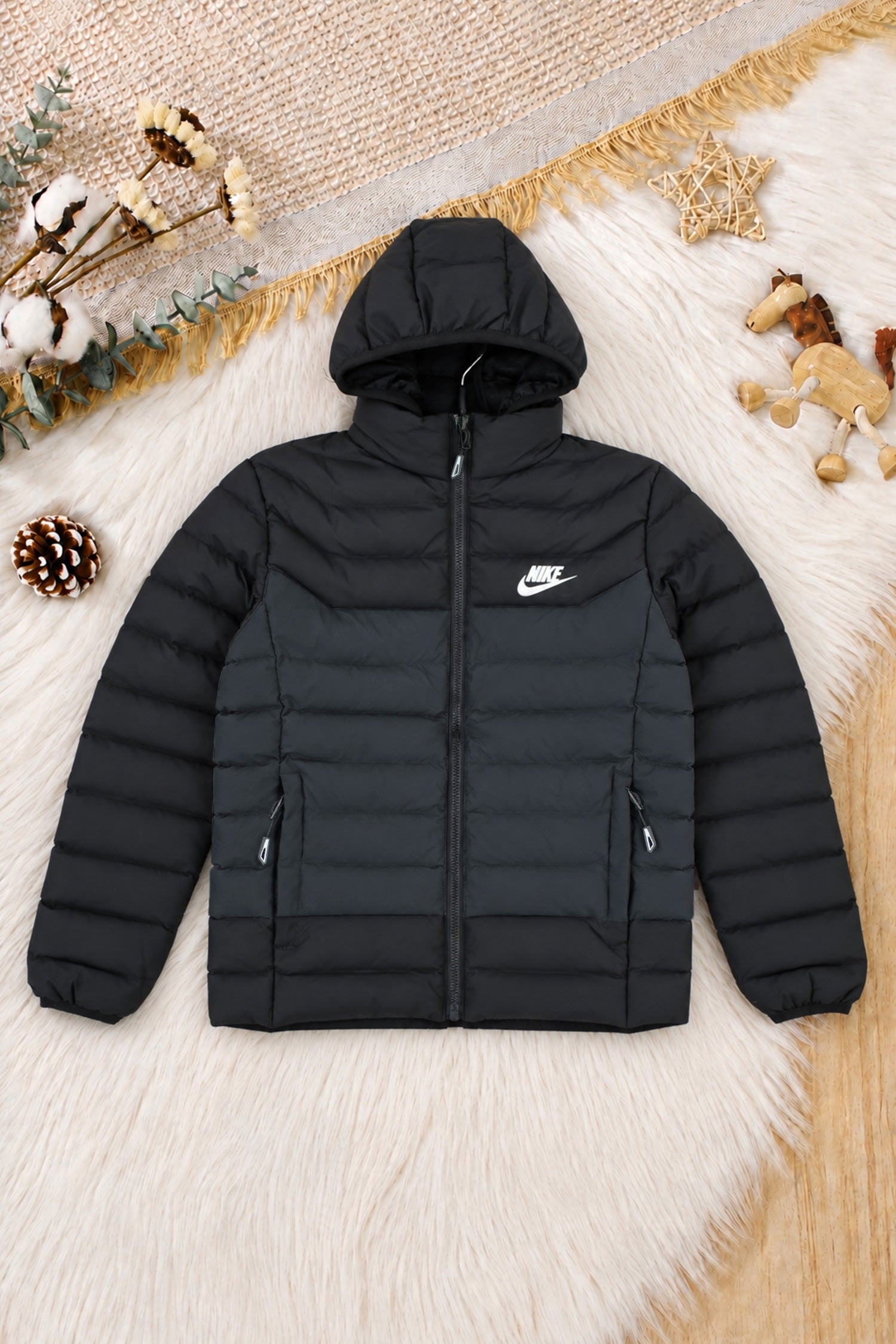 Nke Color-Blocked Detachable Hood Imported Kid's Puffer Jacket In Dark Grey