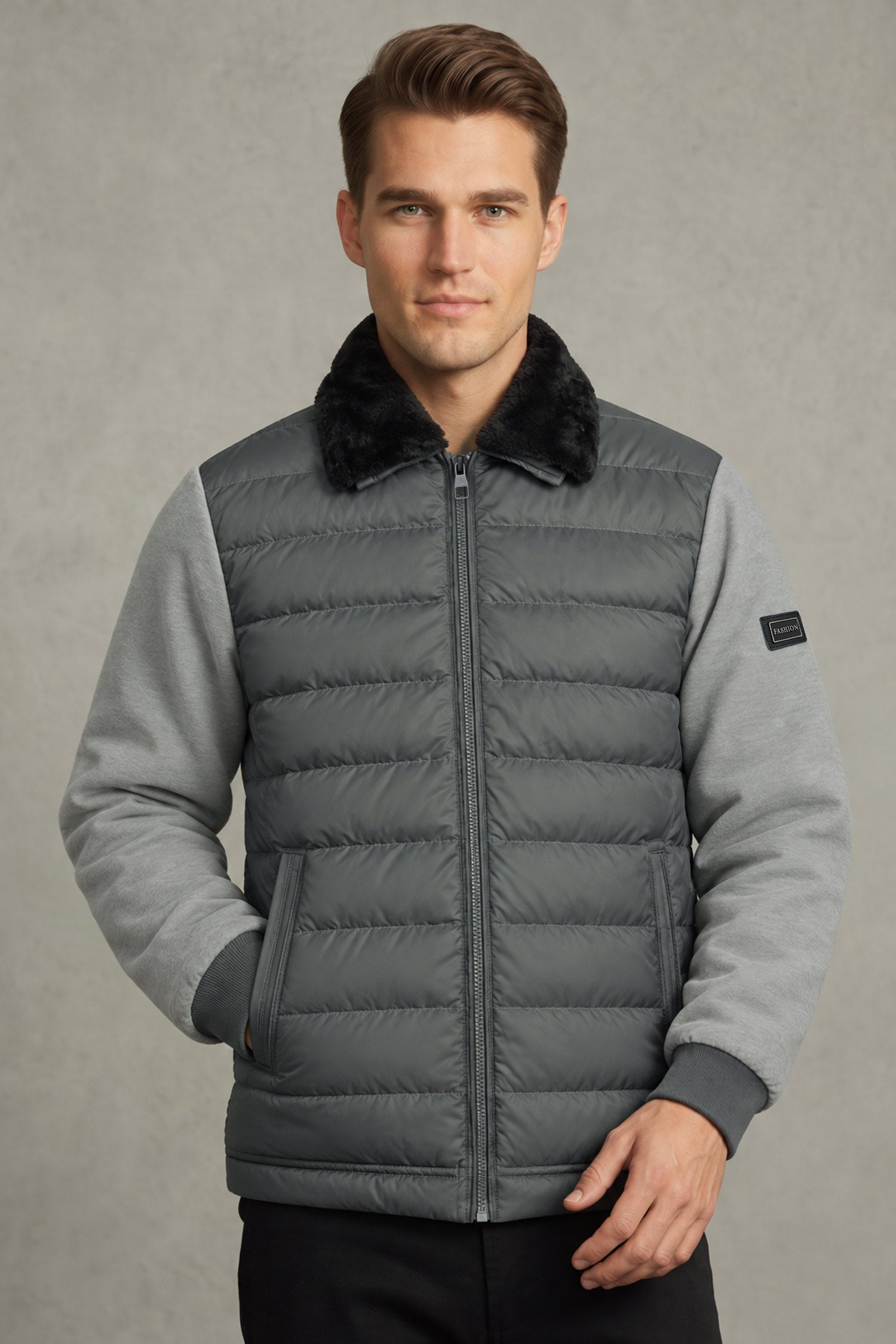 Men's Quilted Bomber Imported Pu Puffer Jacket