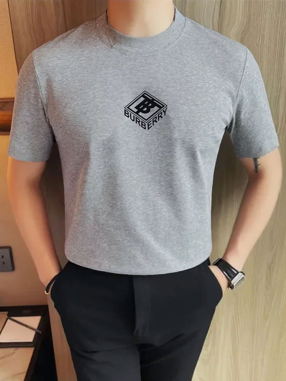 Brbrry Classic Monogram & Logo Tape Crew Neck Tee