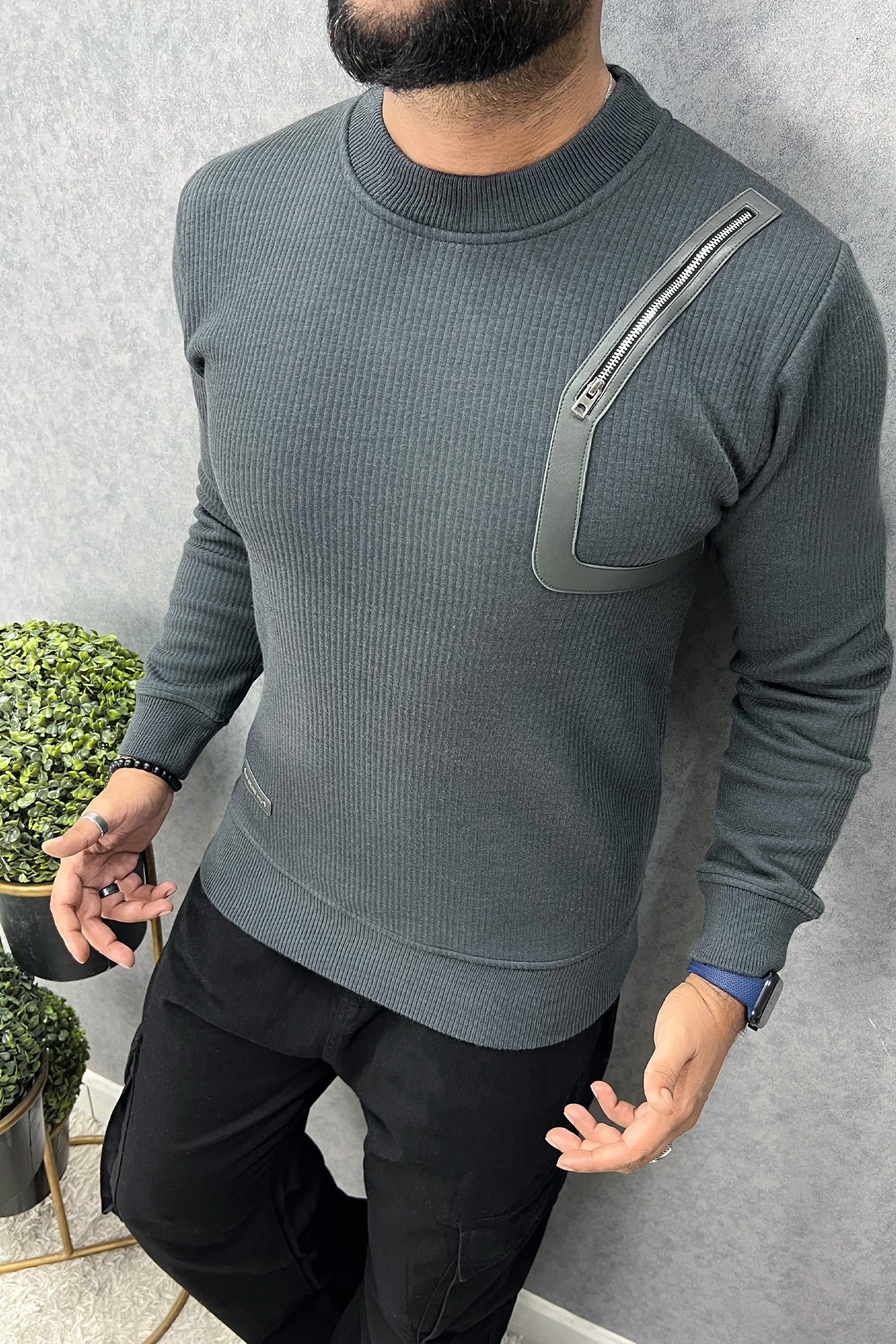 Zip Style Side Round Neck Imported Men's Sweatshirt