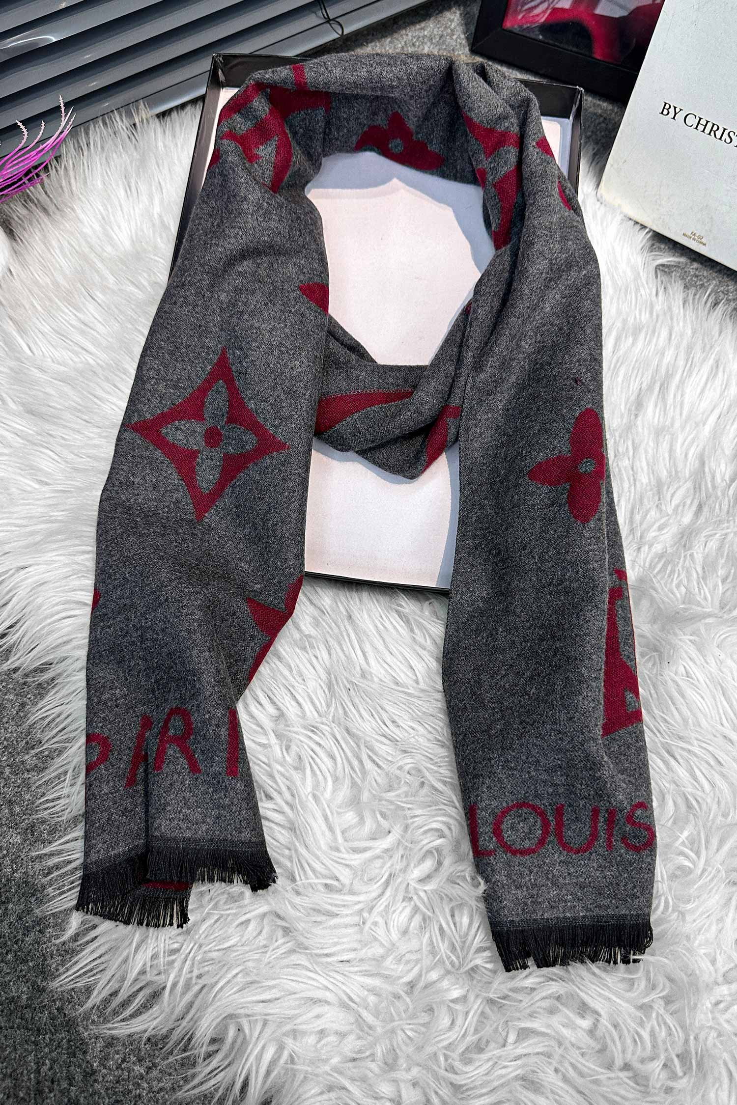 Luis Vten Giant Monogram Pattern Imported Men's Wool Muffler