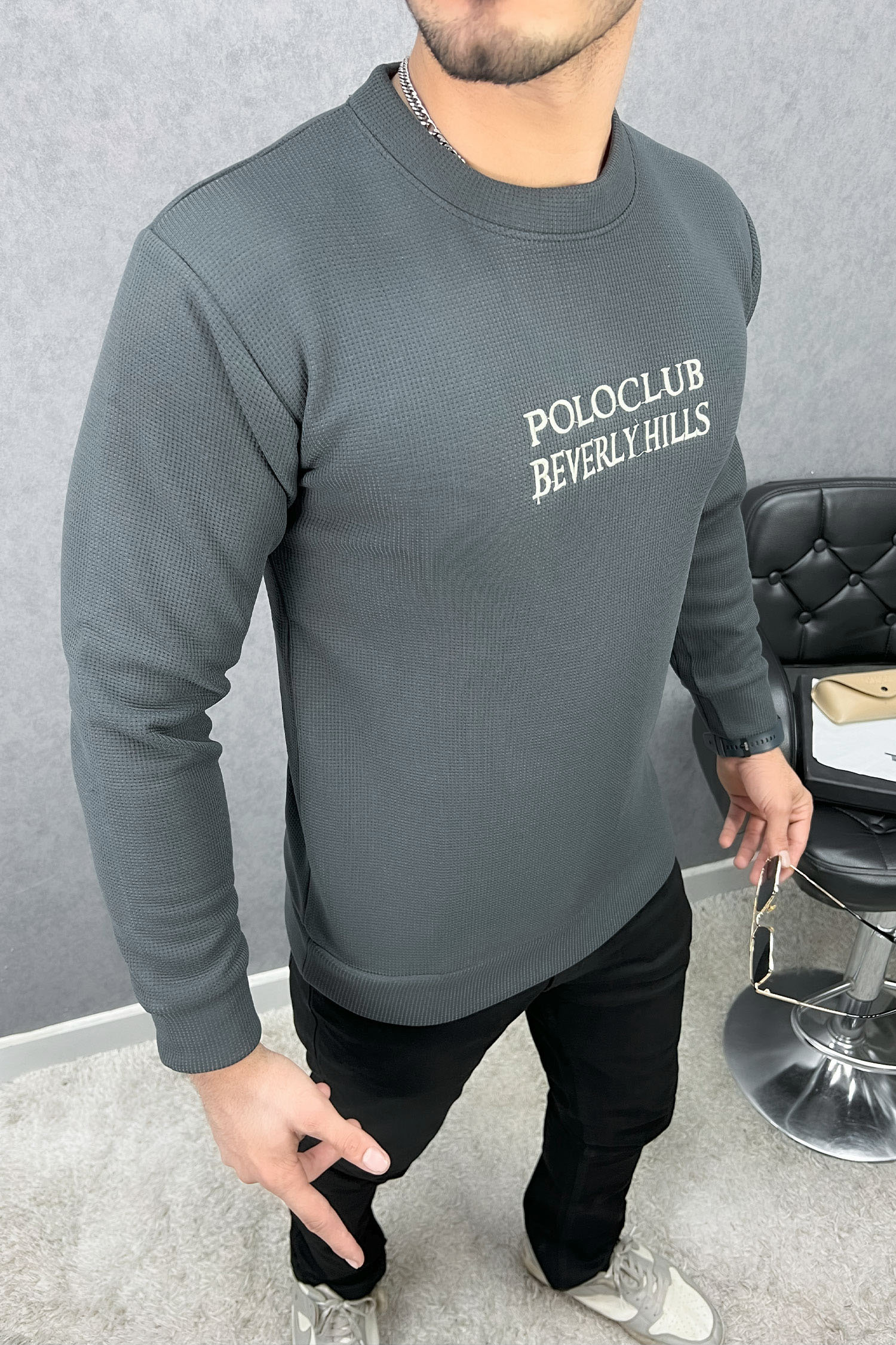 Polo Club Round Neck Imported Men's Sweatshirt In Dark Grey