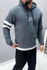 Turbo Elbow Panel Stripe Fleece Hoodie In Dark Grey