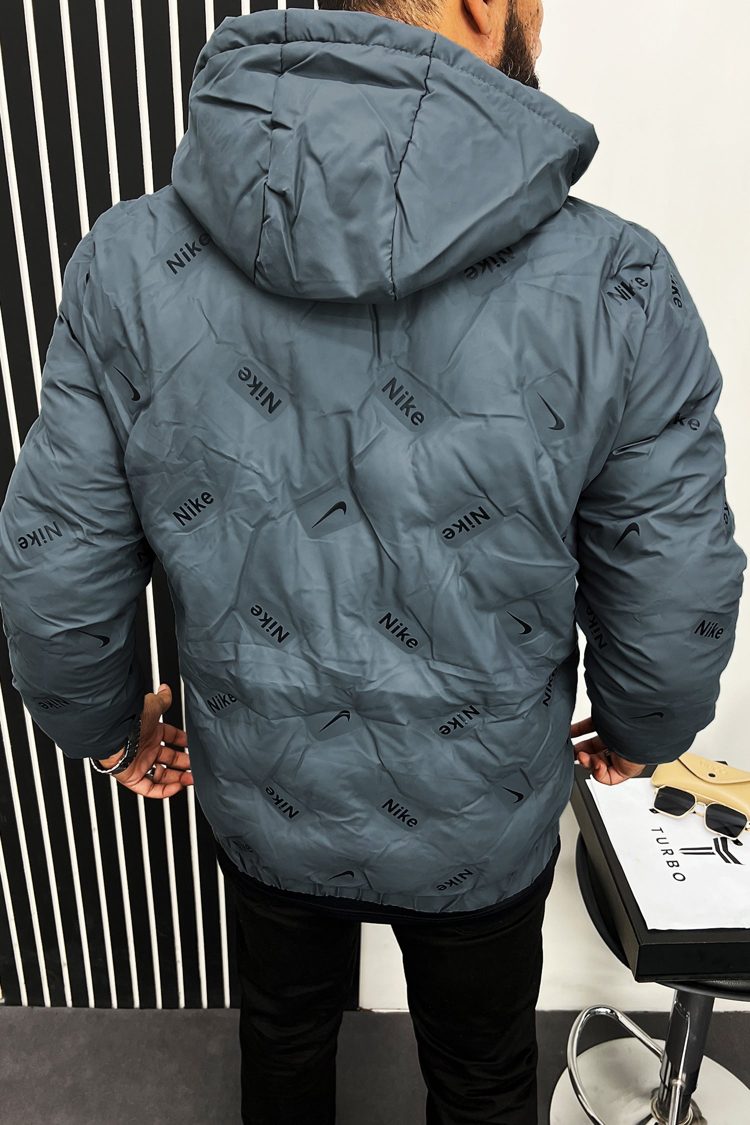 Nke Alphabets Pattern Quilted Padded Imported Puffer Jacket