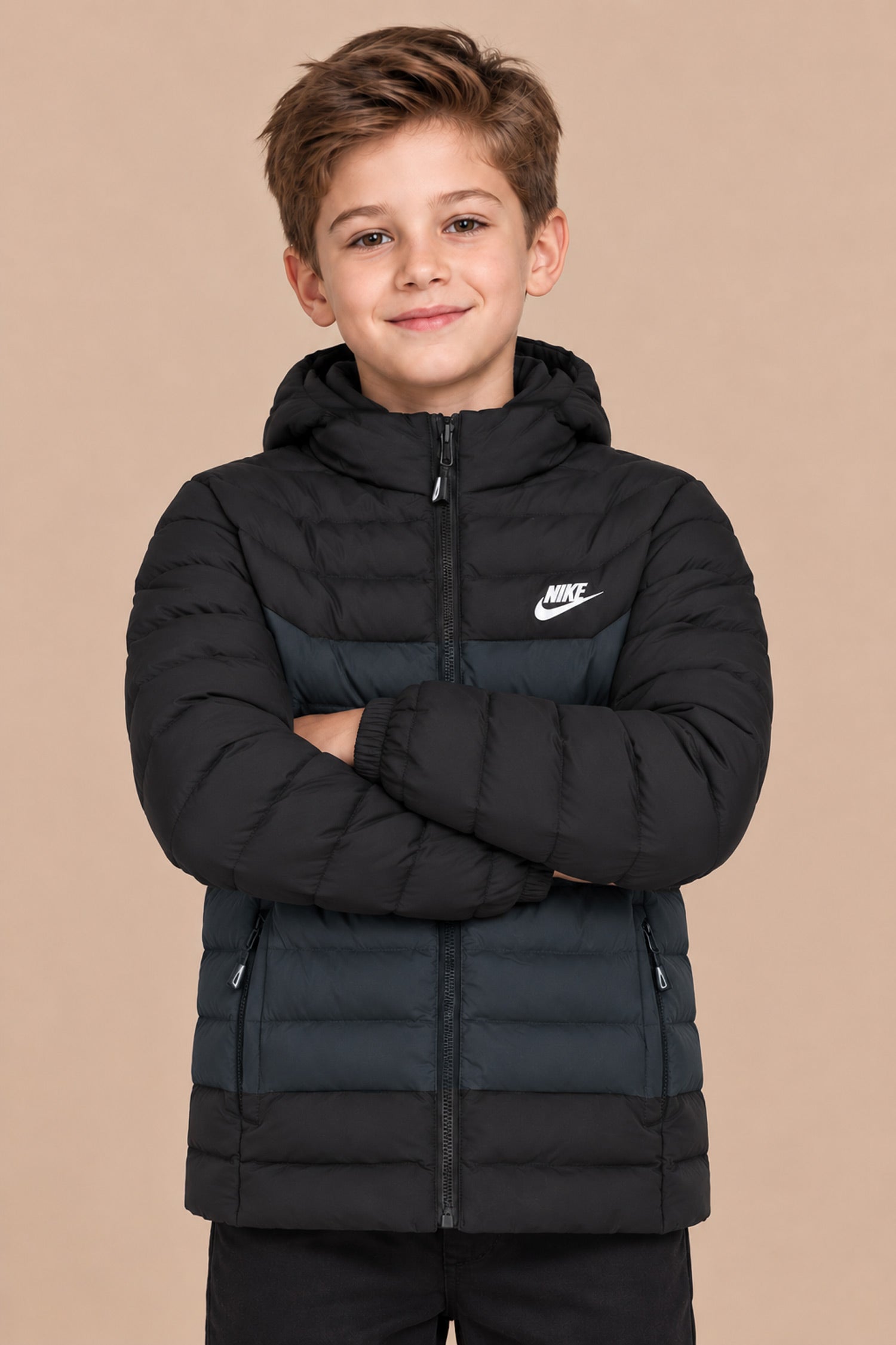 Nke Color-Blocked Detachable Hood Imported Kid's Puffer Jacket