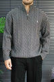Polo Pony Half-Zip Cable Knit Texture Imported Men's Jumper Sweater In Dark Grey