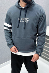 Turbo Elbow Panel Stripe Fleece Hoodie In Dark Grey