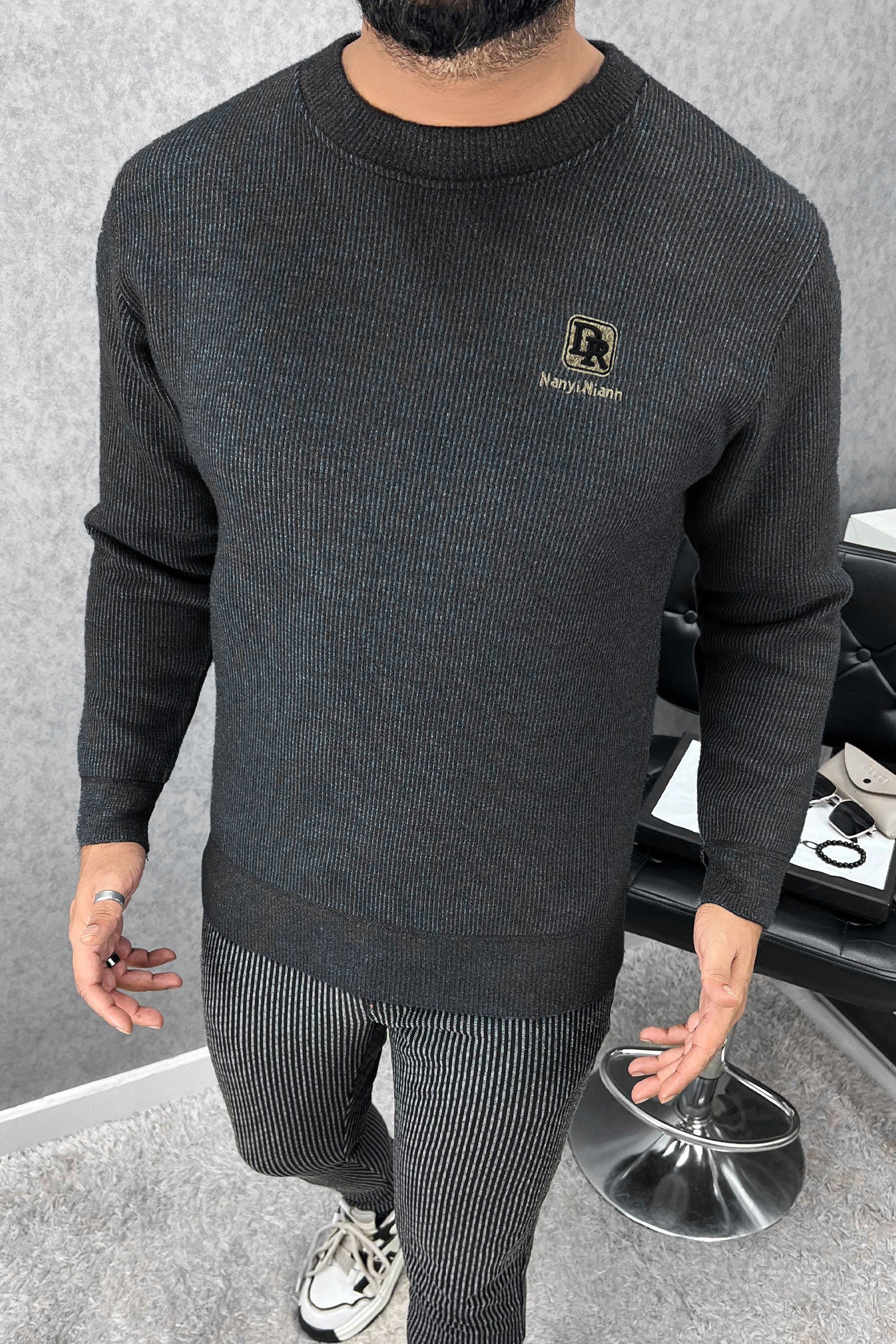 Smooth Ribbed Round Neck Imported Men's Sweatshirt