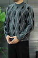Diamond-Cut Pattern Imported Round Neck Rabbit Wool Men's Sweater