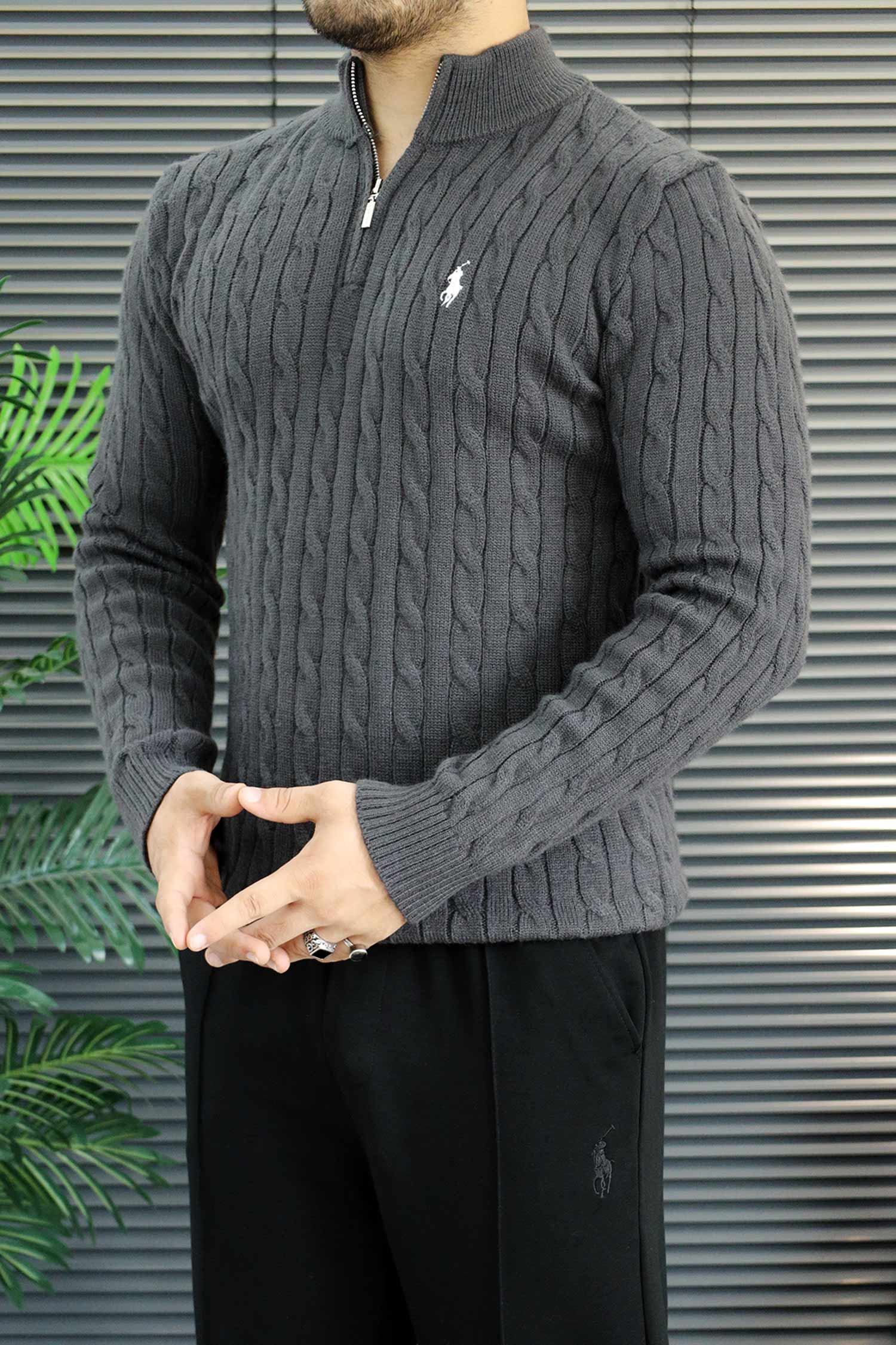 Polo Cable Crew Texture Half-Zip Imported Men's Jumper Sweater