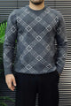 Checkered Plaid Pattern Imported Round Neck Rabbit Wool Men's Sweater