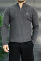 Polo Cable Crew Texture Half-Zip Imported Men's Jumper Sweater In Dark Grey