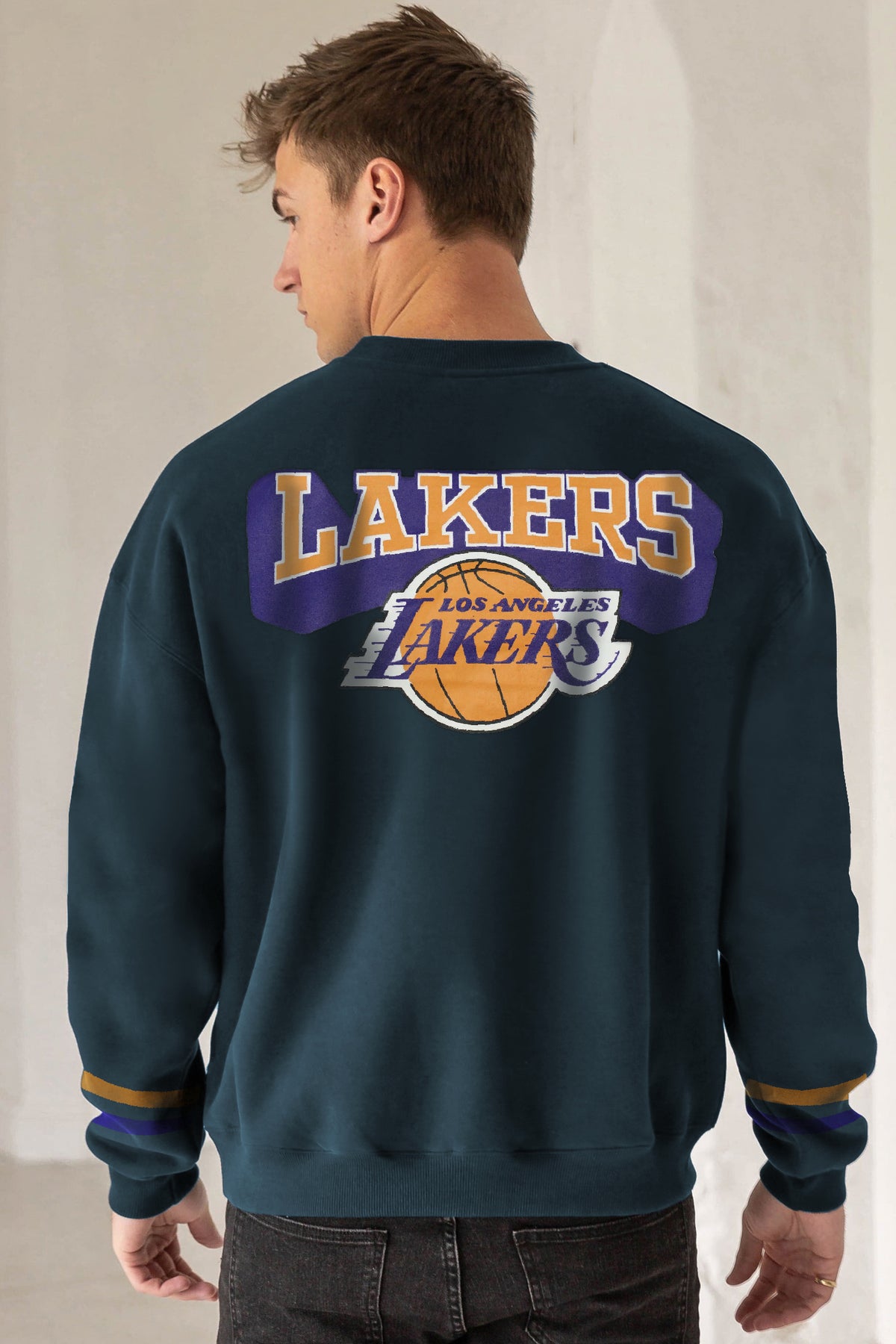 Lakrs Los Angles Printed Full Sleeves Men's Sweatshirt In Dark Grey