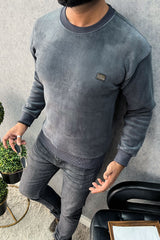 Cozy Plain Round Neck Imported Men's Sweatshirt In Dark Grey