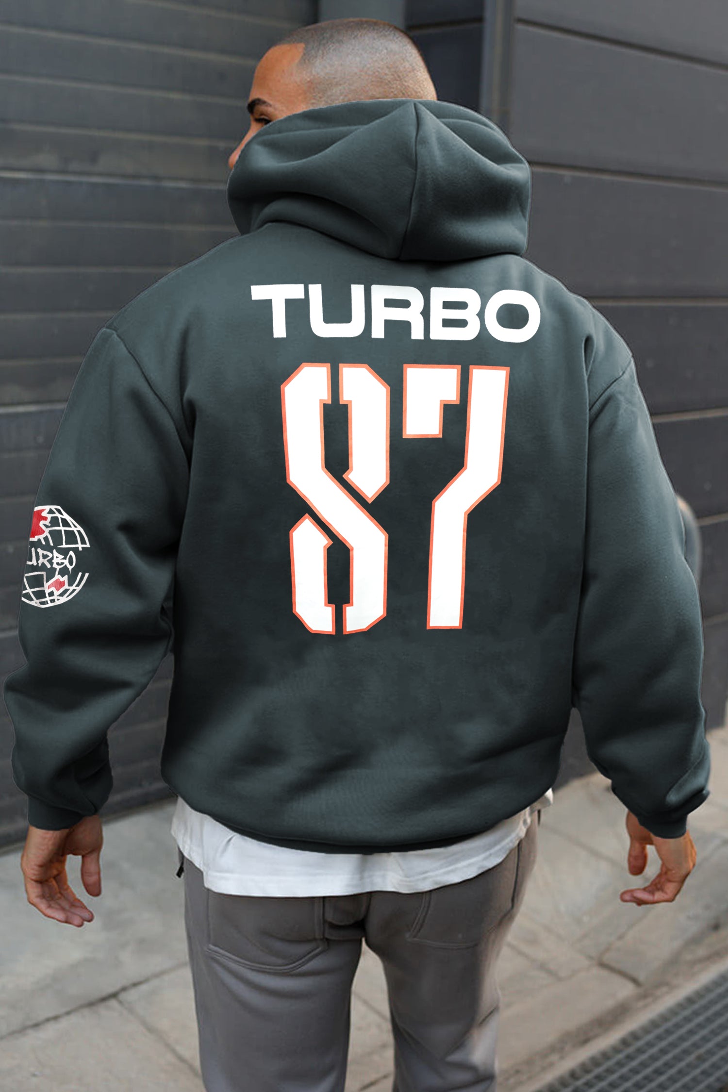 Turbo 87 Universe Aplic Fleece Hoodie In Dark Grey