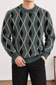 Diamond-Cut Pattern Imported Round Neck Rabbit Wool Men's Sweater In Dark Grey