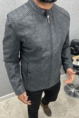 Self Textured Ban Style Men's Imported Leather Jacket