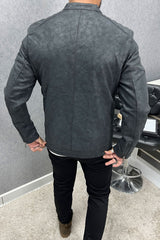 Self Textured Ban Style Men's Imported Leather Jacket