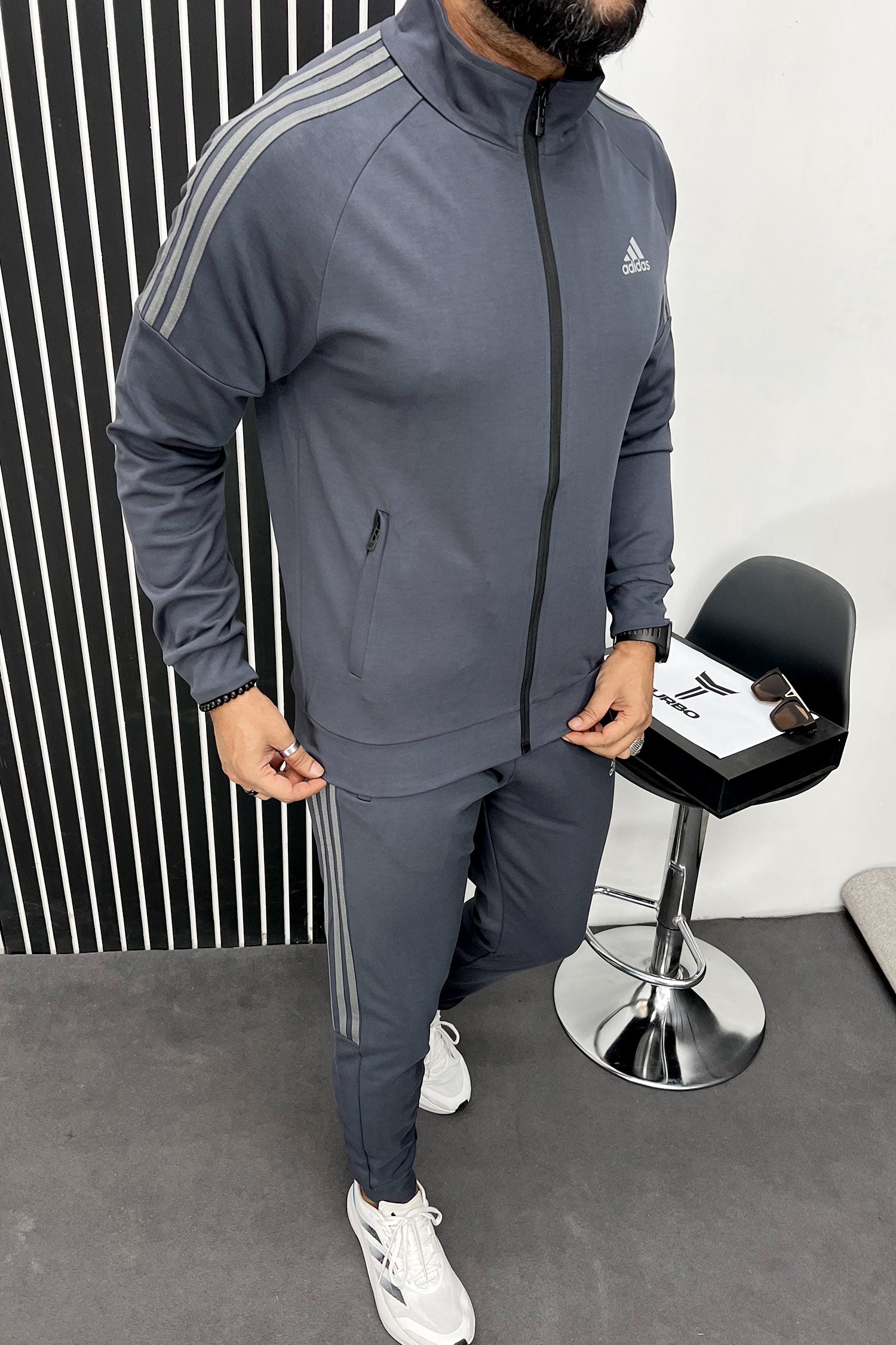 Adds 3 Stripes Sportswear Men Zipper Tracksuit