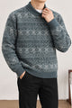 Aesthetic Geometric Patterned  Imported Round Neck Rabbit Wool Men's Sweater In Dark Grey