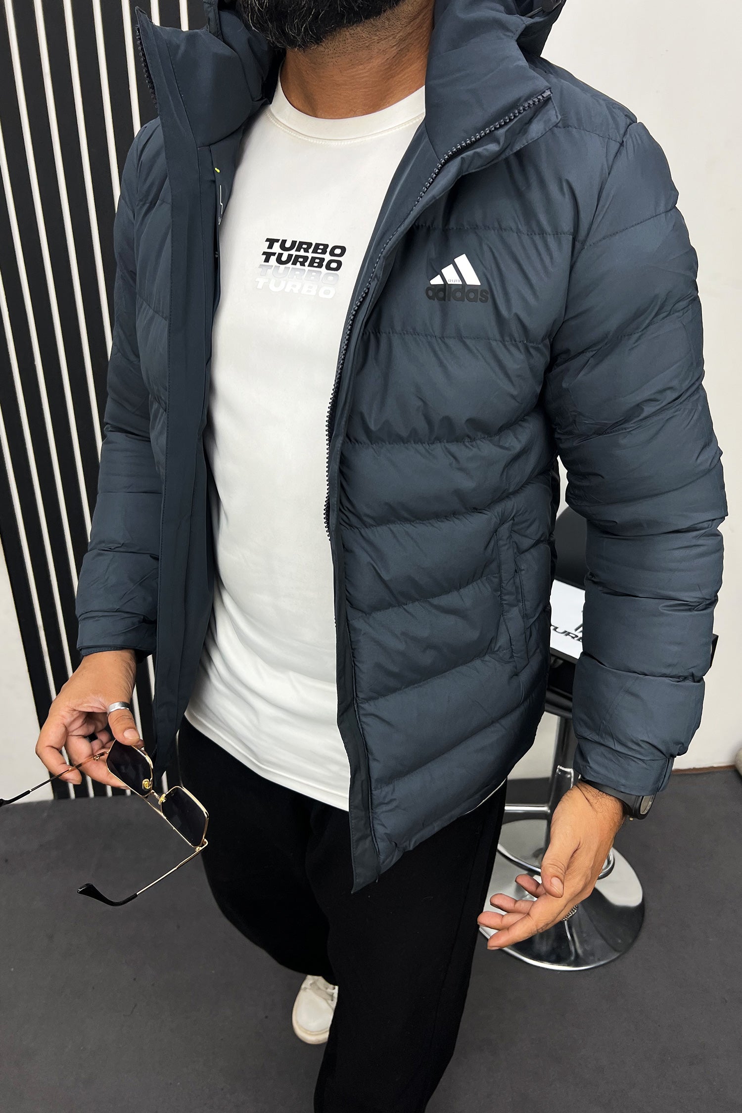 Adds 3 Stripe Double Sided Imported Puffer Jacket