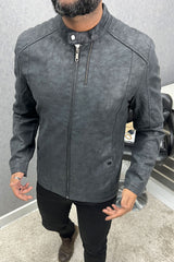 Self Textured Ban Style Men's Imported Leather Jacket