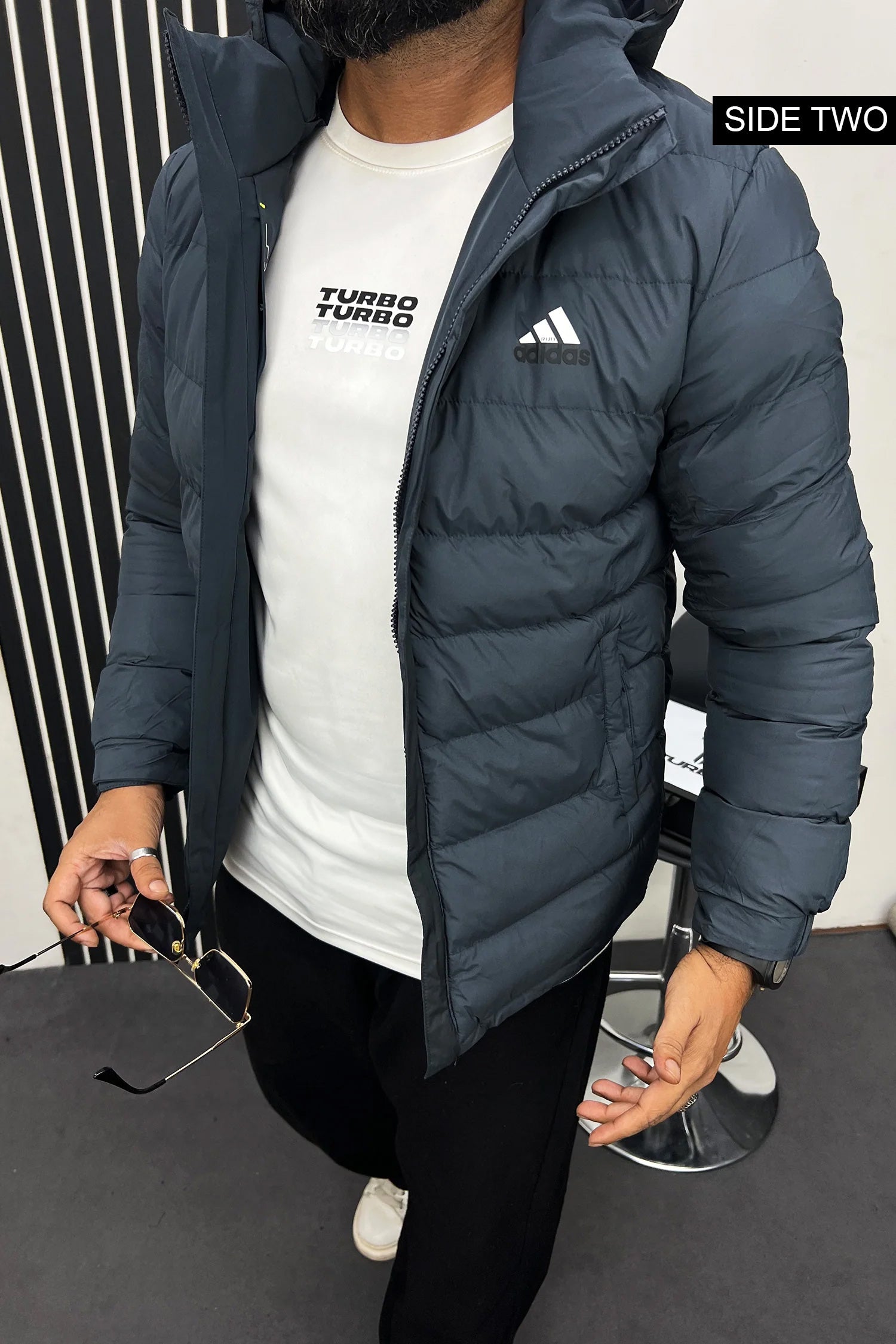 Adds 3 Stripe Double Sided Imported Puffer Jacket