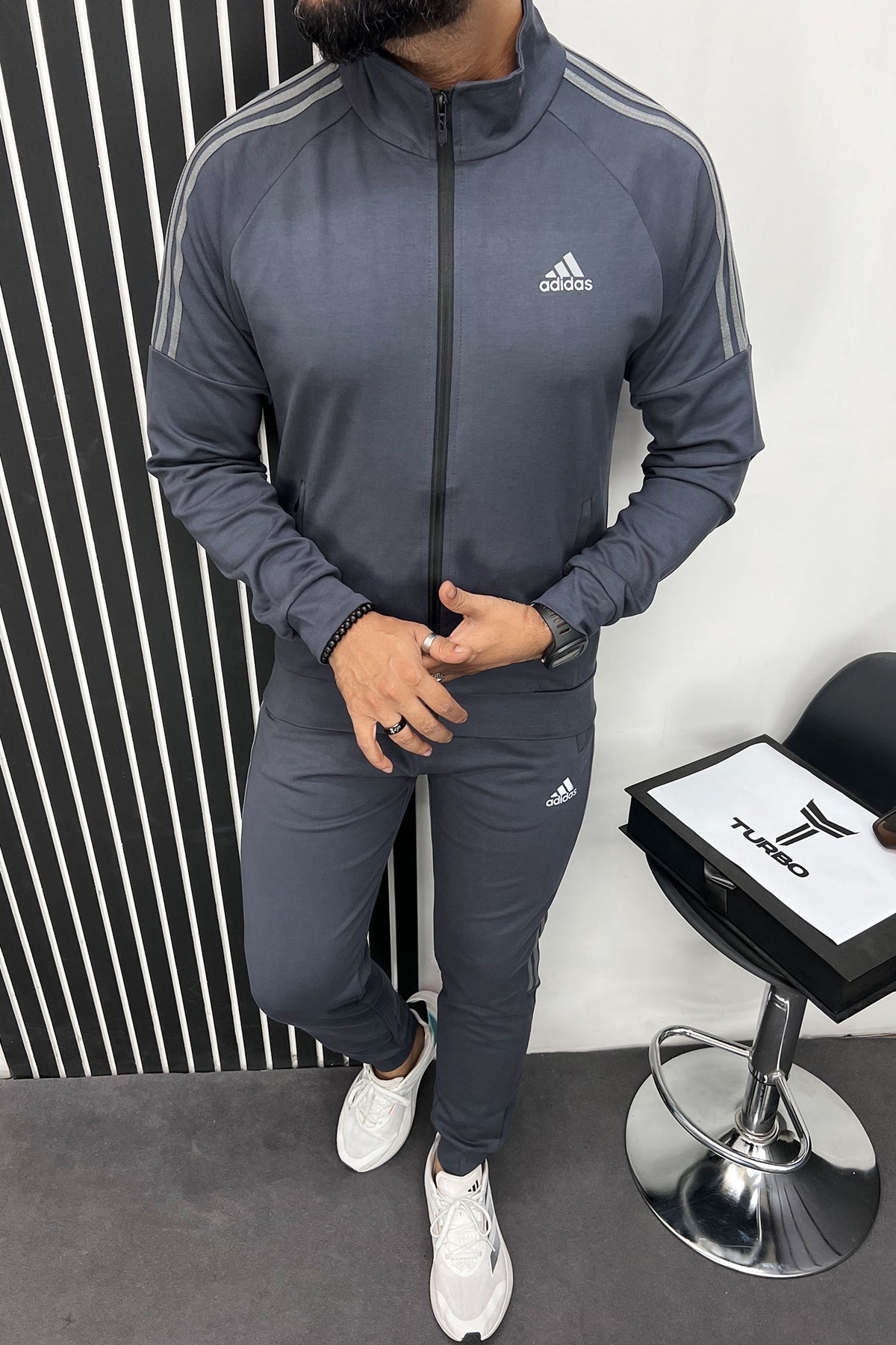 Adds 3 Stripes Sportswear Men Zipper Tracksuit