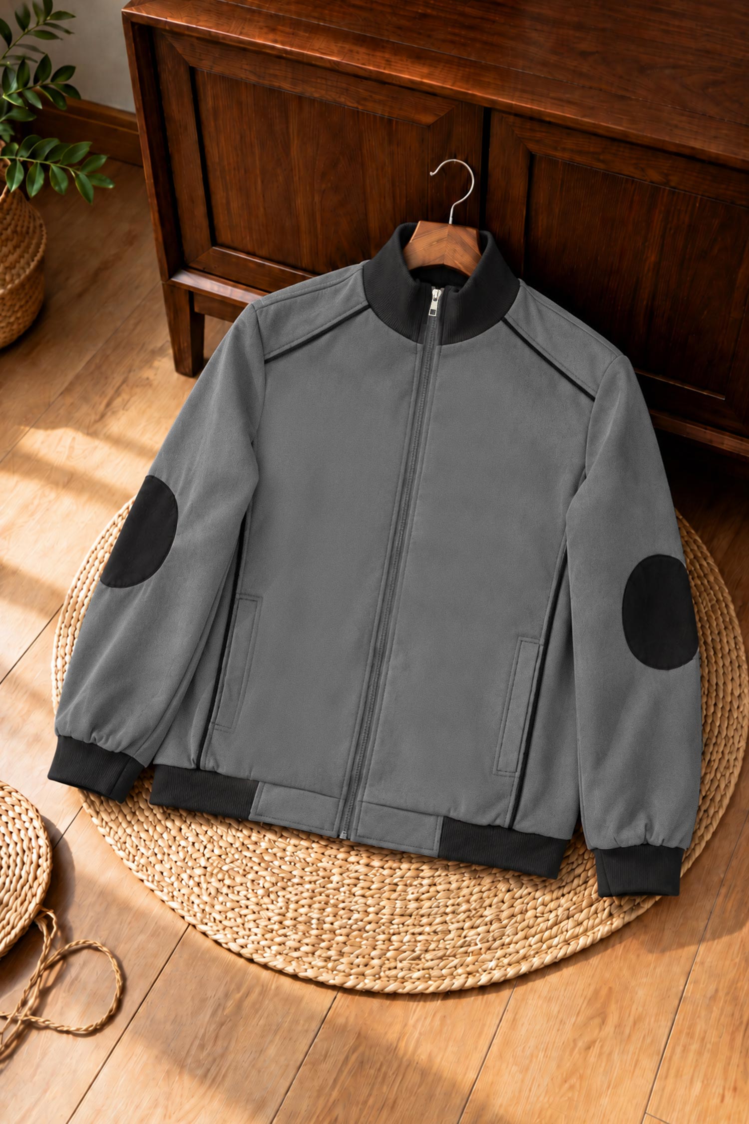 Turbo Classic Tactical Puller Imported Men's Suede Jacket In Dark Grey