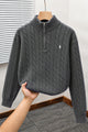 Polo Pony Half-Zip Cable Knit Texture Imported Men's Jumper Sweater In Dark Grey