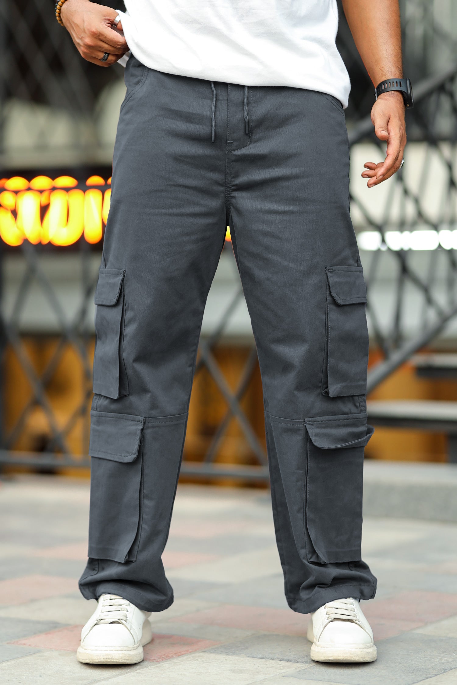 Turbo Pocket Style Imp Cotton Blend Cargo Trouser In Dark Grey