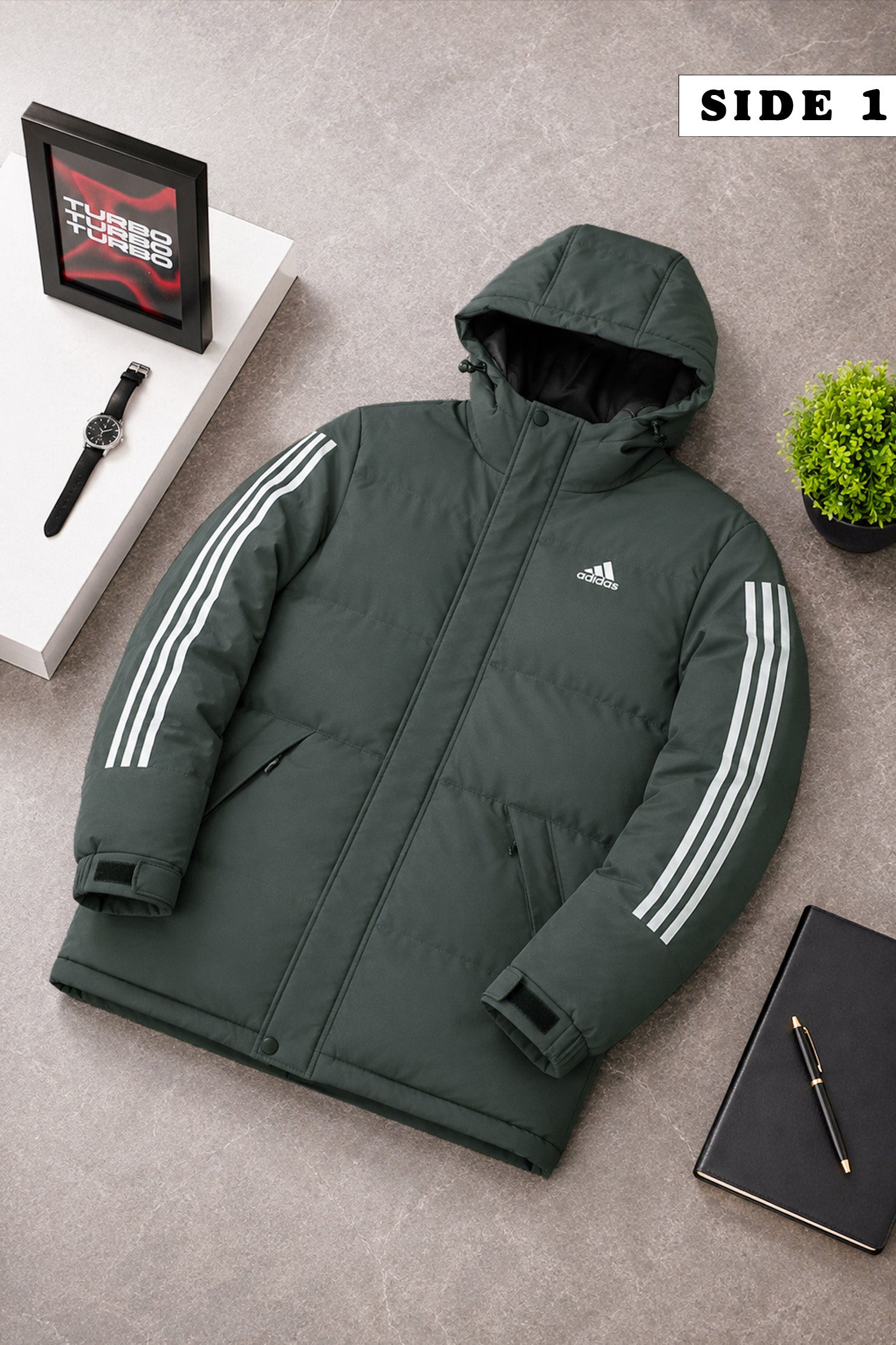 Adds Two-Way Hooded Insulated Imported Puffer Jacket In Dark Grey