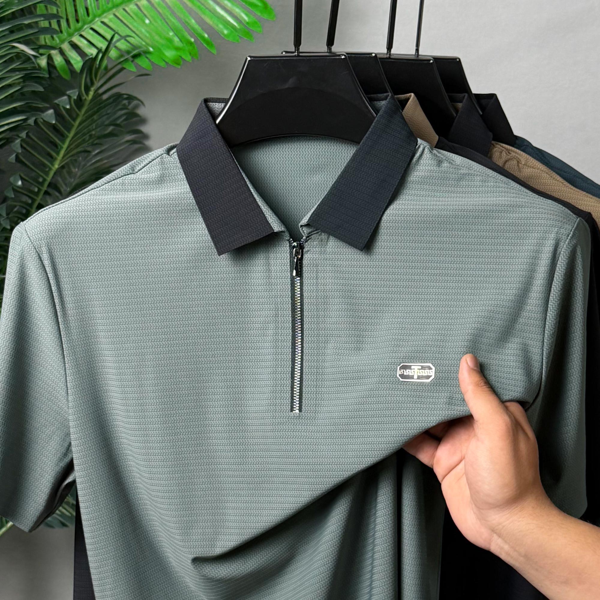 Turbo Quarter Zipper Design Polo Men's T-Shirt