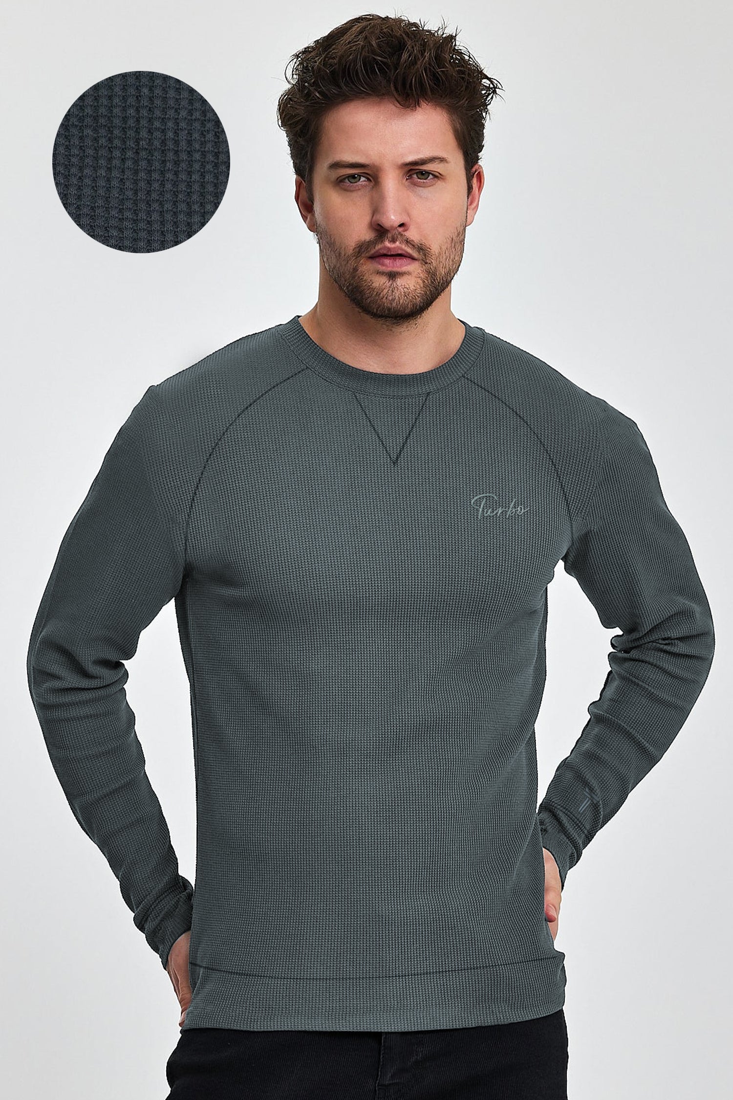 Turbo T Shoulder Style Round Neck Thermal Cotton Men's Sweatshirt