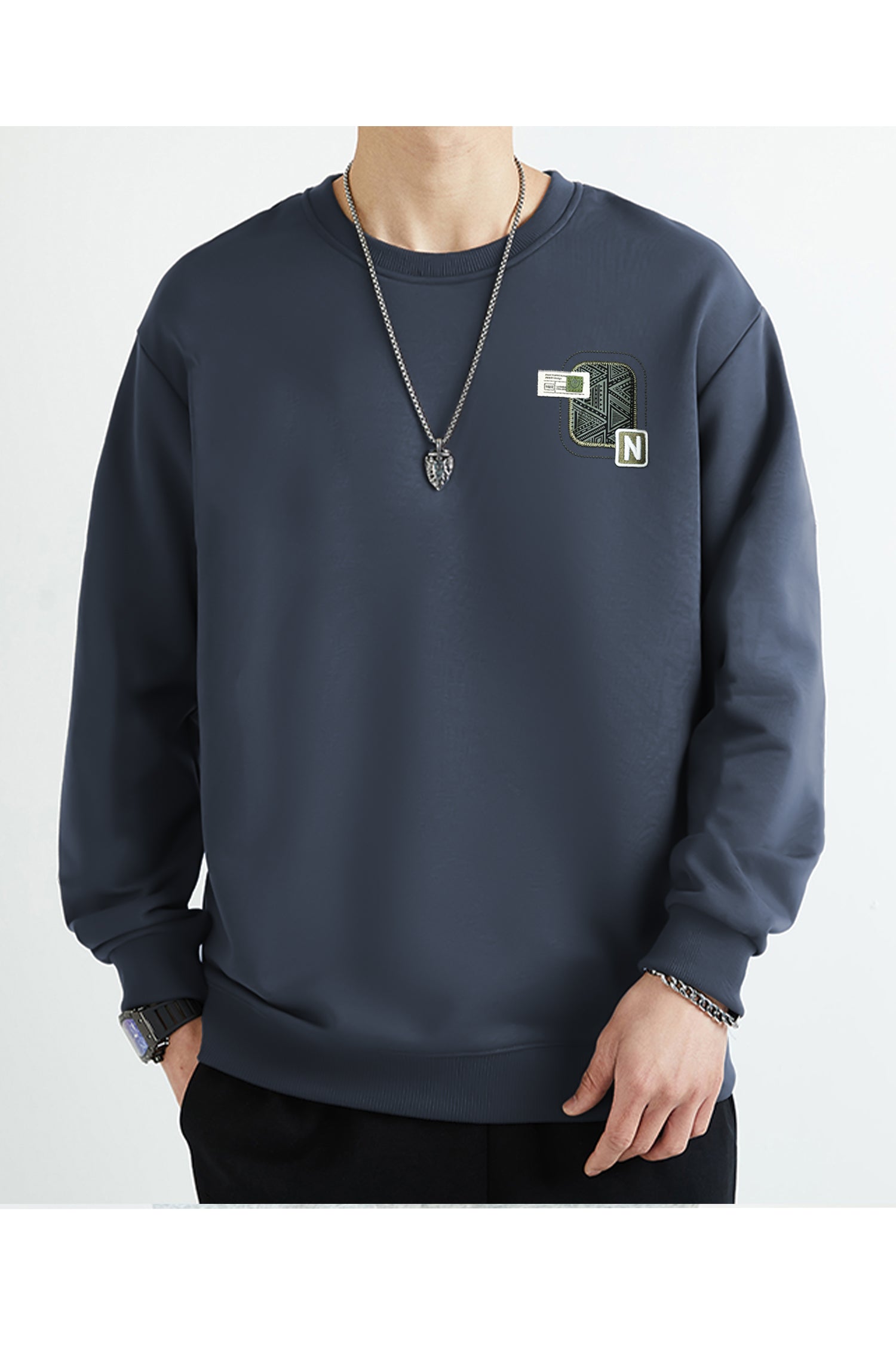 Motif Design Logo Round Neck Imported Men's Sweatshirt