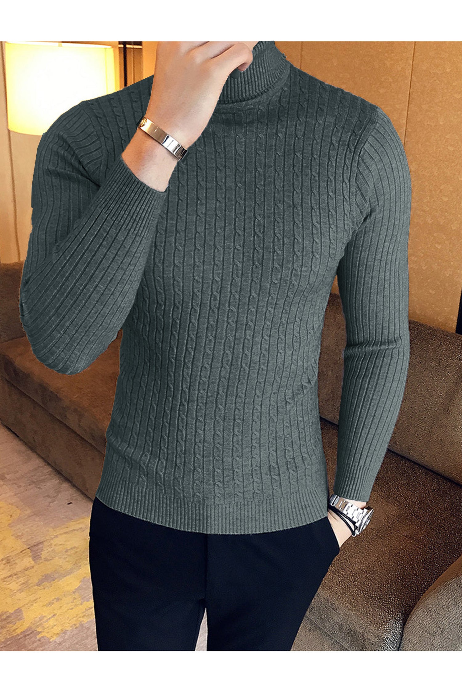 Textured Pattern Turtleneck Cashmere High Neck