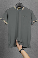 Turbo Basics Stripe Original Crew Neck Tee In Dark Grey