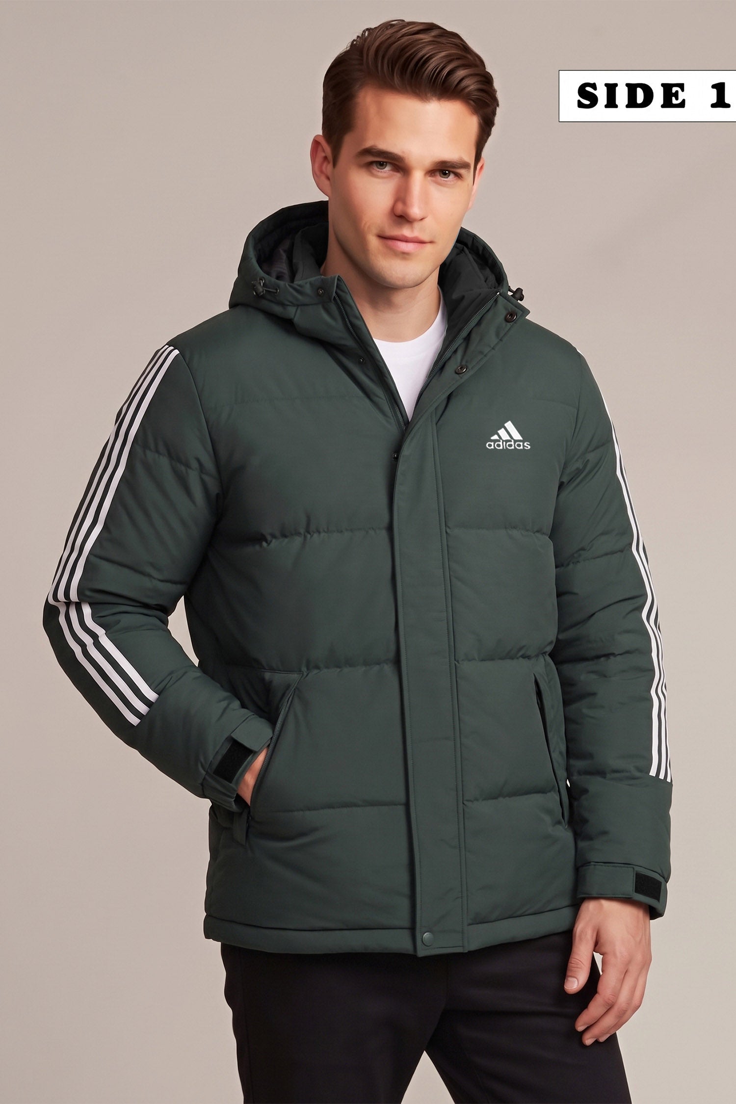Adds Two-Way Hooded Insulated Imported Puffer Jacket