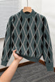 Diamond-Cut Pattern Imported Round Neck Rabbit Wool Men's Sweater