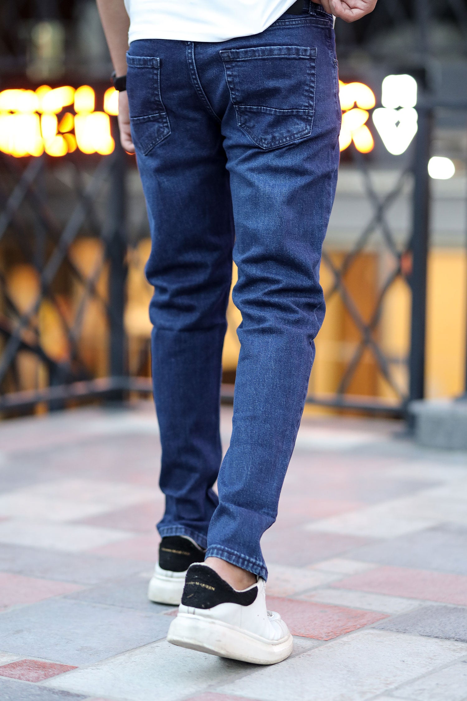 Plain Style Slim Fit Turbo Jeans In Dark Blue