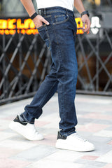 Dual Tone Slim Fit Turbo Jeans In Dark Blue