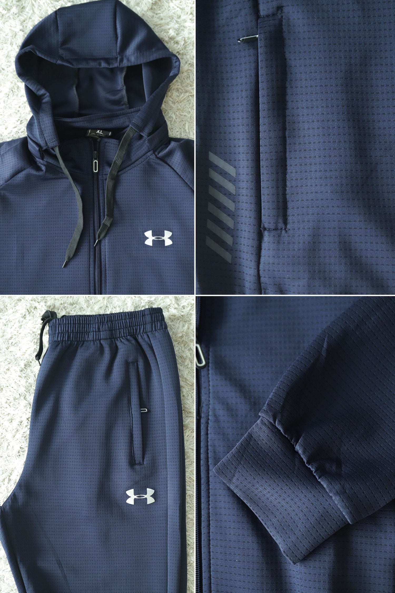 Undr Armr Dotted Pattern Hooded Sportswear Men Zipper Tracksuit