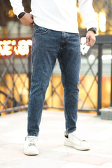 Self Faded Tone Turbo Ankle Fit Jeans In Dark Blue