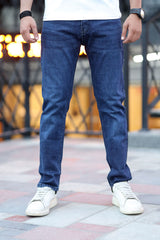 Plain Style Slim Fit Turbo Jeans In Dark Blue